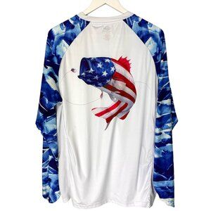 Palmyth Shirt Mens Large Fishing Blue Camo Flag Long Sleeve Crewneck Outdoor